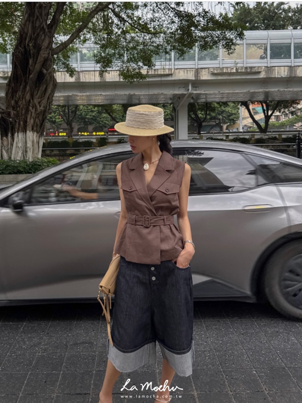 紅車線牛仔六分反摺寬褲(闆娘清單)